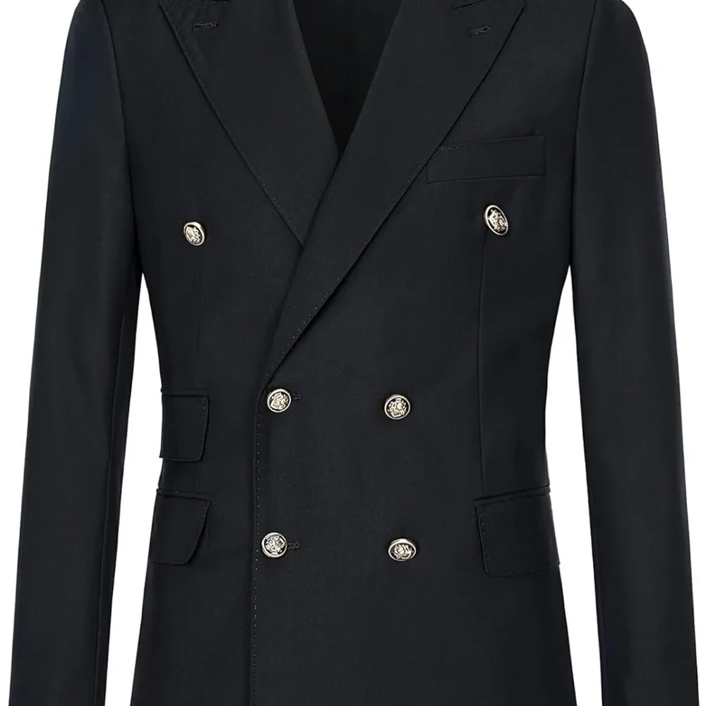 Men's Slim Fit 2 Piece Suit Double Breasted Business Wedding Prom Tuxedo Suits B - Picture 5 of 8